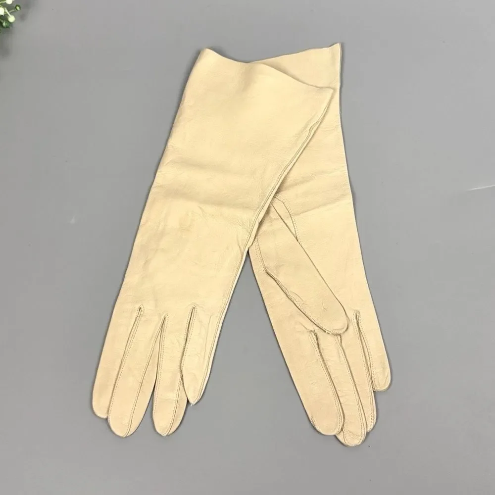 Vintage Leather Cream Gloves Made in France Unlined Women's Size 7,5